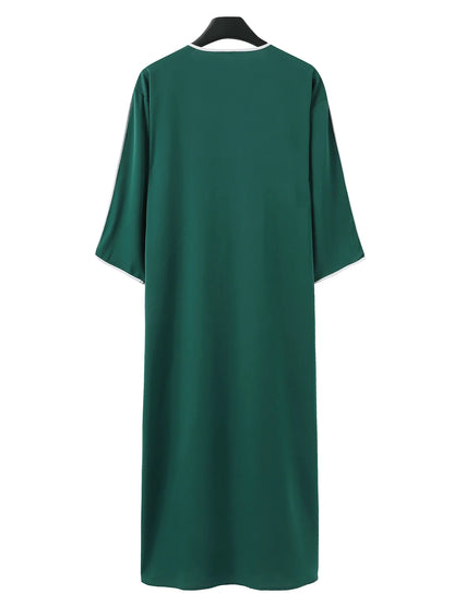 Moroccan Green Men’s Arab Robe - Traditional Embroidered Islamic Casual Clothing for Elegant Style