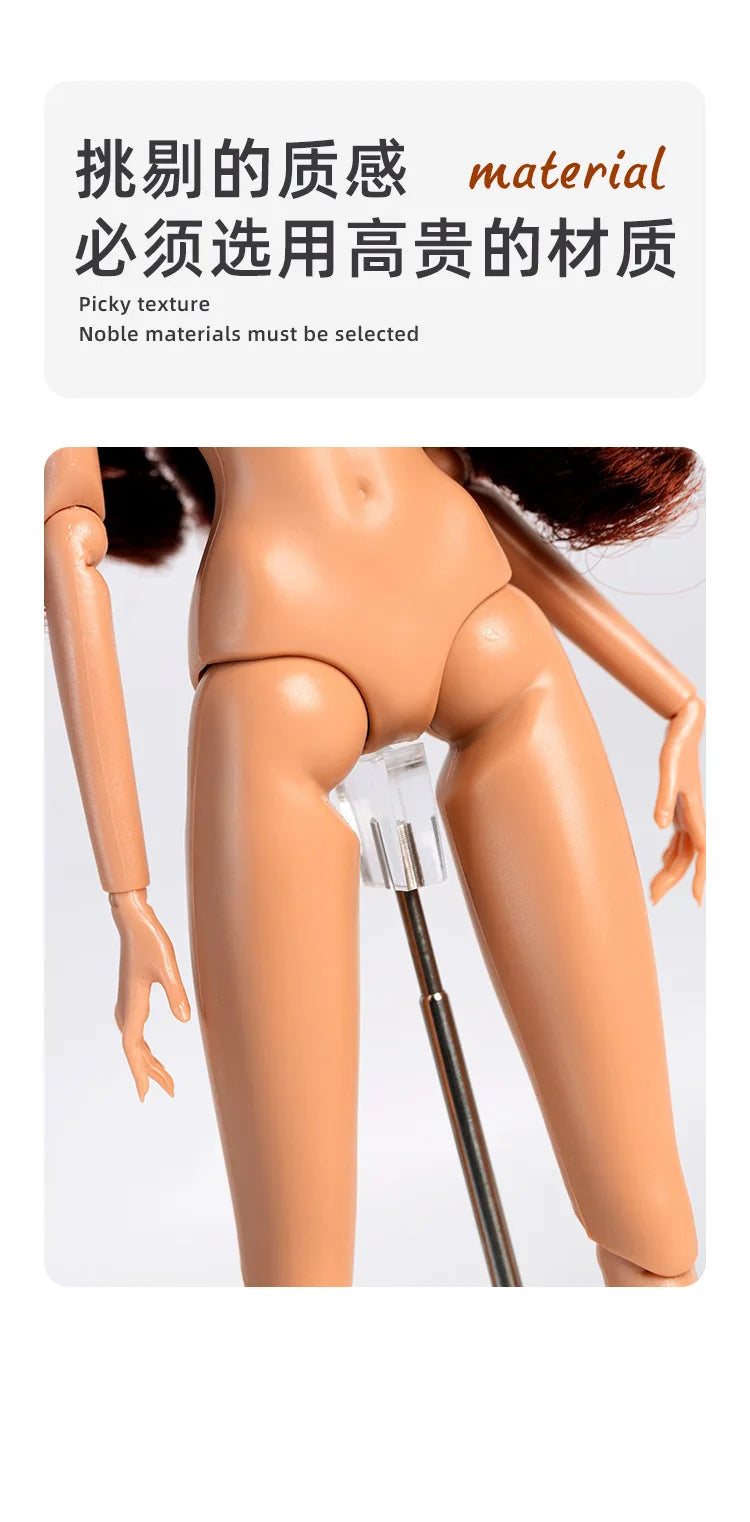 2025 32cm Supermodel 1/6 Doll – Nude Movable Body with PU Muscle Skin, Curly Hair, Dress-Up Gift Figure
