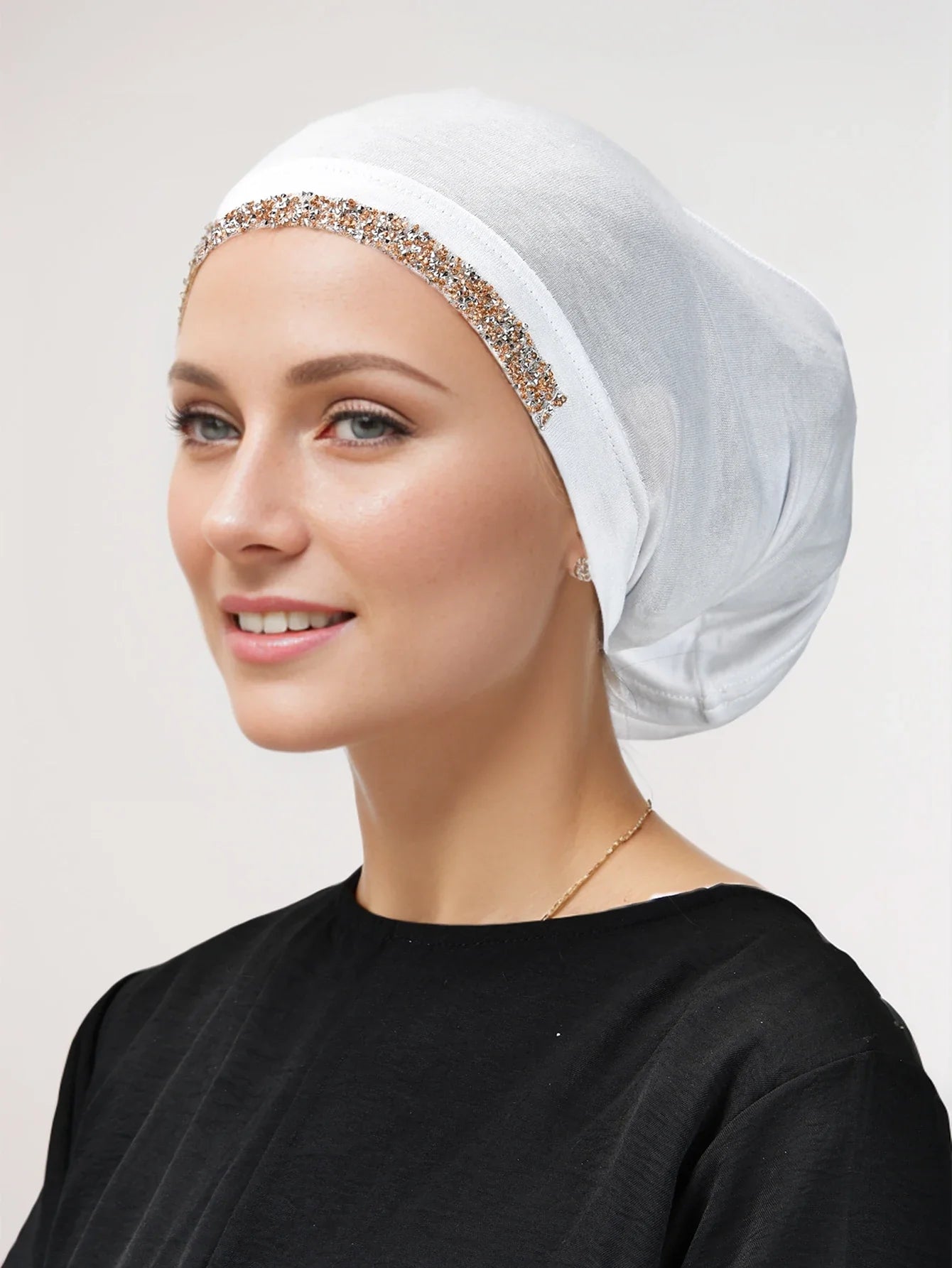 Women’s Modal Rhinestone Hijab Cap - Soft Muslim Turban Underscarf Bonnet for Secure Headwrap Styling