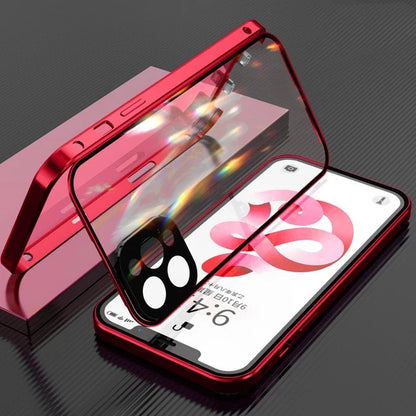 360° Full Protection Magnetic Metal Phone Case - Double-Sided Glass Cover with Lock Buckle for iPhone 11-16 Pro Max