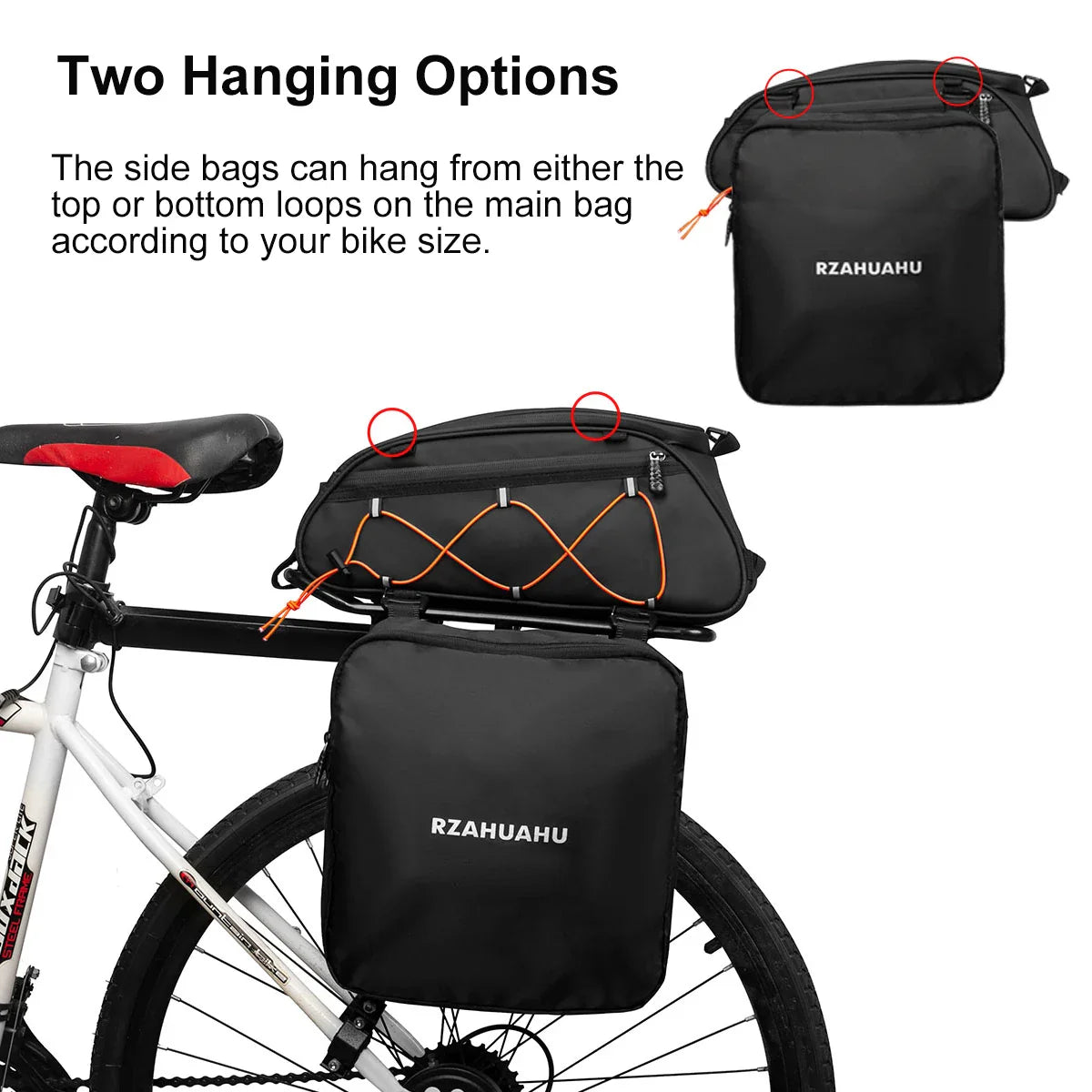 3-in-1 Waterproof Bike Rack Trunk Bag with Cooler & 2 Side Hanging Bags – Bicycle Rear Seat Cargo Luggage