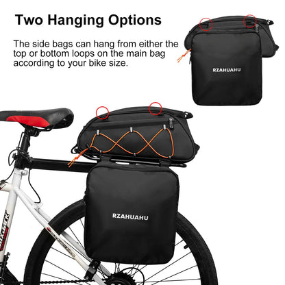 3-in-1 Waterproof Bike Rack Trunk Bag with Cooler & 2 Side Hanging Bags – Bicycle Rear Seat Cargo Luggage