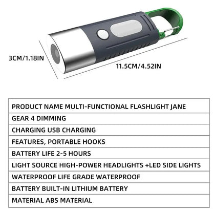 Mini High-Power LED Flashlight – 3-LED Telescopic Zoom Waterproof Camping Light with Side Lampshade