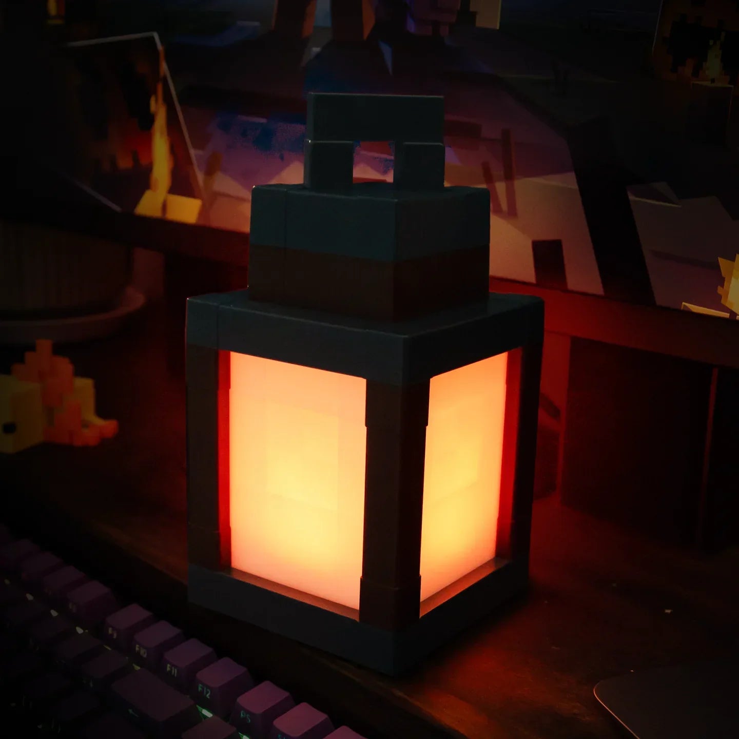 Mine WORLD Luminous Lantern Figurine – Rechargeable Game Torch Night Light for Kids’ Room & Christmas Decor