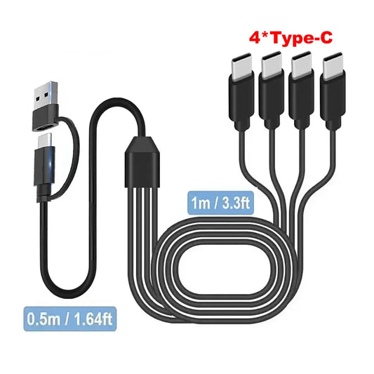 USB-C Multi Charging Splitter Cable – USB A/C to 4 Type-C Connectors for Phones, Tablets & Devices