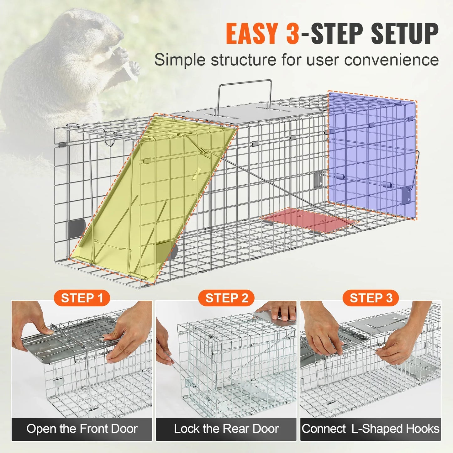 SucceBuy Humane Live Animal Cage Trap – Folding Handle for Cats, Rabbits & Rodents