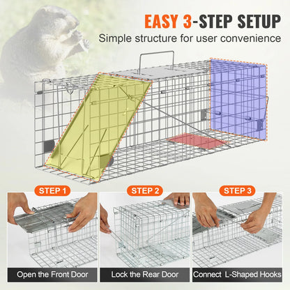 SucceBuy Humane Live Animal Cage Trap – Folding Handle for Cats, Rabbits & Rodents