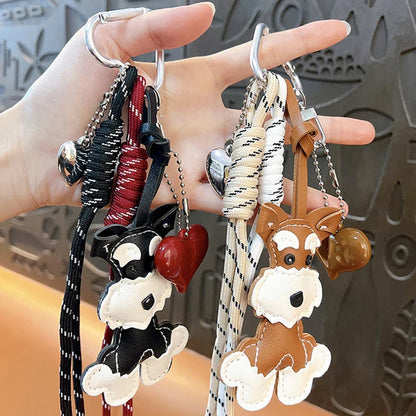 Cute Puppy & Heart Pendant Keychain – High-End Woven Rope Fashion Bag Charm Accessory, Versatile Stylish Bag Pendant for Women & Girls
