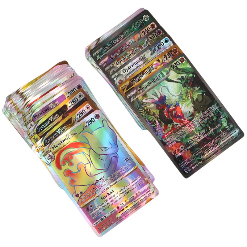 60-100Pcs English Pokemon Cards – Holographic EX, Vstar, Vmax, GX, Charizard, Mewtwo & Evolution Combos