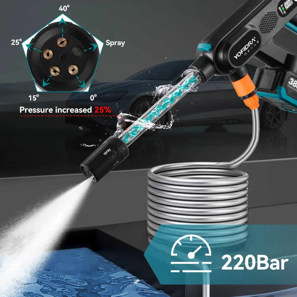 YOFIDRA 220Bar Brushless High Pressure Car Washer – 3 Gear Electric Spray Gun for Makita 18V Battery, Garden & Vehicle Cleaning
