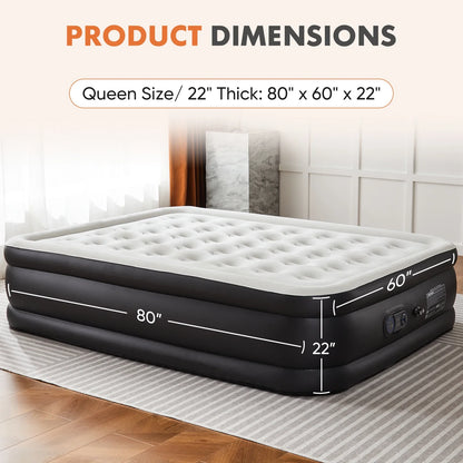 Queen Air Mattress - 22" Tall Inflatable Airbed with Built-In High-Capacity Pump for Home & Camping