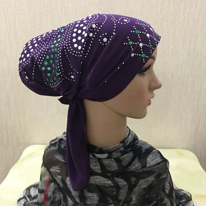 H089 Women’s Turban Hijab – Fashion Gold Sequin Islamic Headscarf, Pull-On Amira Headwrap