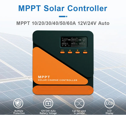 EASUN MPPT Solar Charge Controller — 10A-60A Regulator for 12V/24V Battery, 100V PV Input