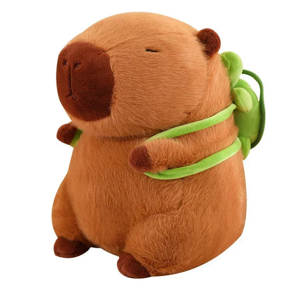 Cute Turtle & Capybara Plush Backpack Pendant – Strawberry Hat Soft Stuffed Toy for Kids Birthday Gift