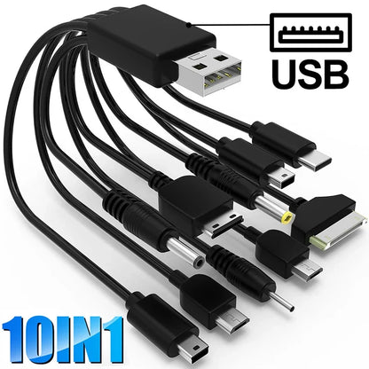 10-in-1 Multi-Head USB Charging Cable - Universal Multi-Port Phone Charger Cord for Samsung, Nokia & More