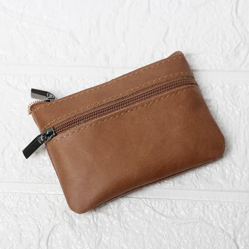 Leather Mini Coin Purse – Unisex Retro Handmade Cowhide Small Wallet with Zipper & Key Case