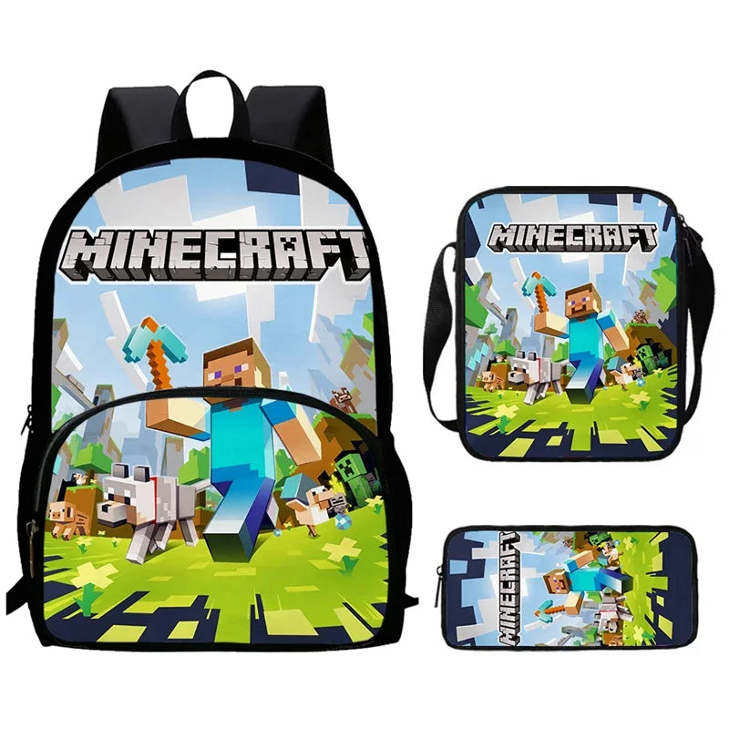 Mini-Craft Kids School Backpack Set — Front Pocket Backpack, Shoulder Bag & Pencil Case for Boys & Girls Ages 5-10