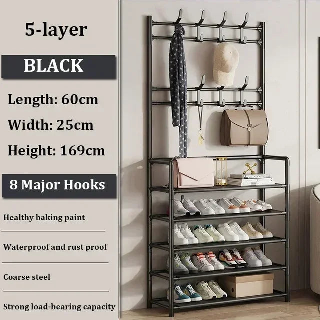 Multi-Layer Shoe Rack & Hat Hanger – Simple Floor Organizer with Load-Bearing Shelf for Shoes & Hats