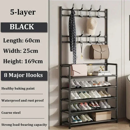 Multi-Layer Shoe Rack & Hat Hanger – Simple Floor Organizer with Load-Bearing Shelf for Shoes & Hats