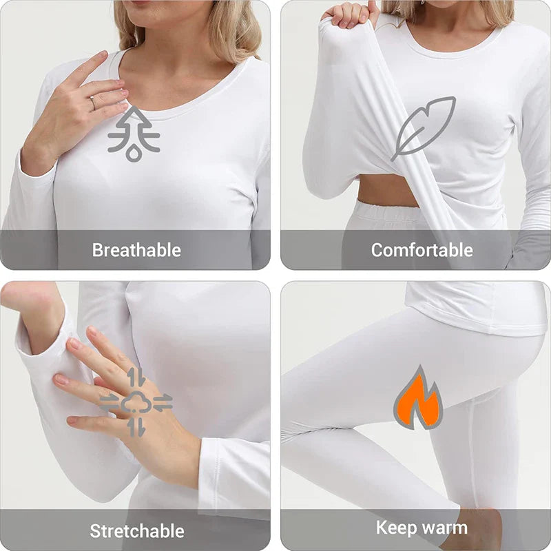 Women's Thermal Underwear Set - Fleece-Lined Long Johns Base Layer Top and Bottom, 2 Piece Set