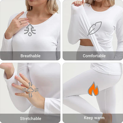 Women's Thermal Underwear Set - Fleece-Lined Long Johns Base Layer Top and Bottom, 2 Piece Set