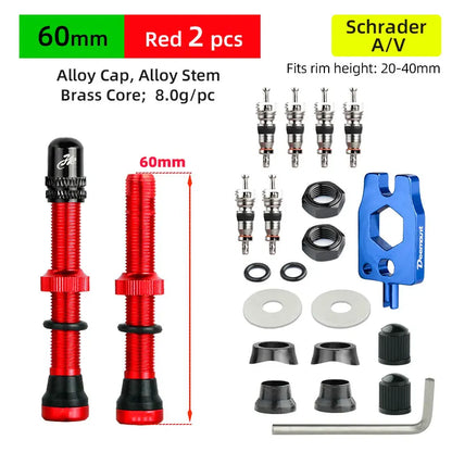 Deemount 2PCS Bicycle Tubeless Schrader Valves — Brass Core CNC Anodized MTB & Road Bike Rim Nipple