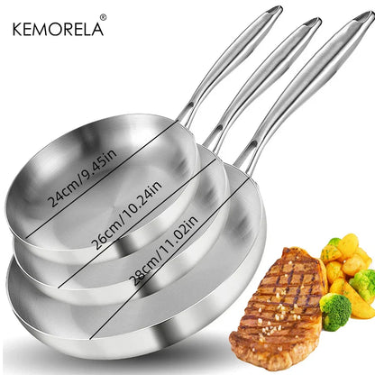 2/3PC Stainless Steel Frying Pan Set - 304 Food Grade Non-Stick Wok Pans, 2MM Thick, 5-Ply, Available in 22cm, 24cm, 26cm, 28cm