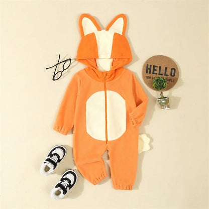 Cartoon Dog Costume for Toddlers - Blue & Orange Hooded Halloween Jumpsuit with Ears & Tail