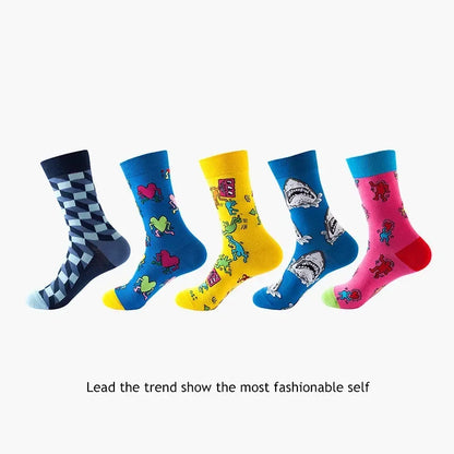 Men's Cotton Dress Socks 5-Pair Pack - Funny Casual Novelty Crew Socks Gift Set