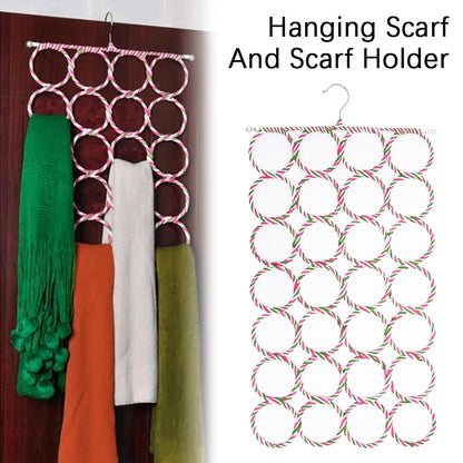 28-Hole Foldable Scarf Organizer - Rattan Weave Tie, Belt, and Shawl Hanger, Wardrobe Storage Display Rack
