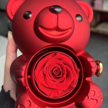 Eternal Rose Teddy Bear Gift Box with Necklace – Rotating Rose Jewelry Storage Case, Perfect for Valentine’s Day or Wedding Gifts for Women and Girlfriend