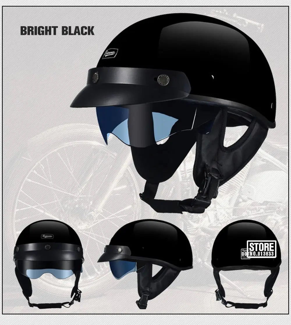 Retro DOT-Certified Motorcycle Half Helmet – HD Lens, Men & Women, 4-Season Scooter & Moto Riding Casco