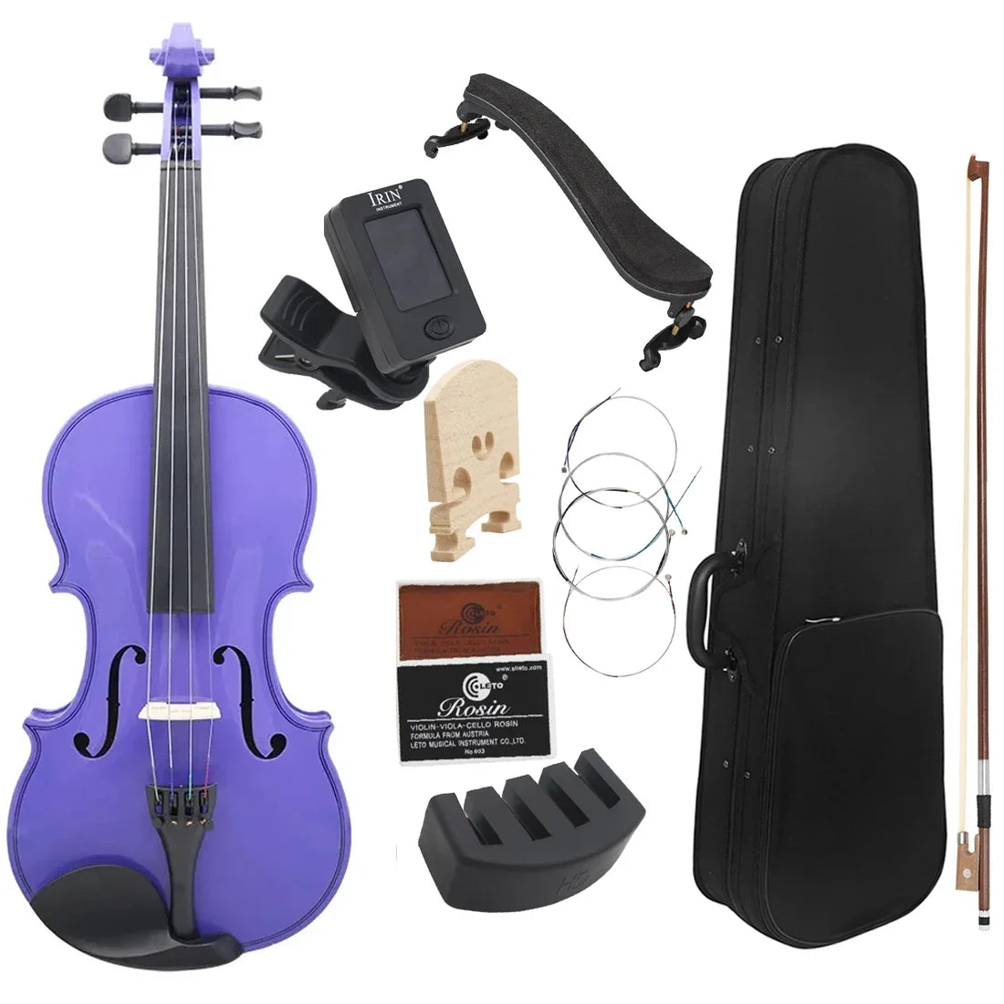 4/4 Full Size Violin - Solid Wood Black Acoustic Violin Set with Case, Bow, Rosin, Tuner, Strings & Shoulder Rest for Beginners