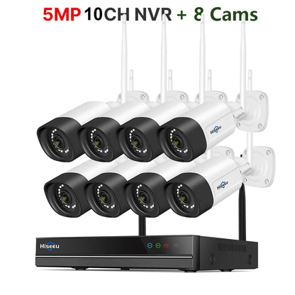 Hiseeu 10CH 5MP WiFi Security Camera System — H.265 NVR with Color Night Vision, Human Motion Detection & 2-Way Audio Outdoor Cameras