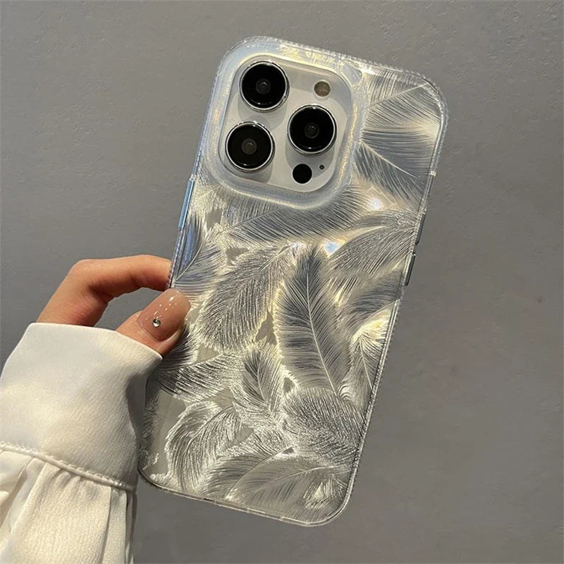 Fashion Laser Gradient Feather Phone Case – Shockproof Silicone Cover for iPhone 11 15 14 13 12, Pro Max & Pro Models
