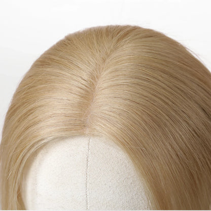 14" Gray Blonde Human Hair Topper – Mono Lace Base, 4 Clips, Natural Look for Thinning Hair