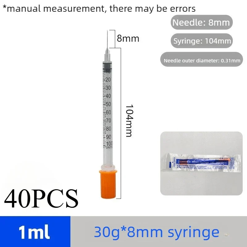 40/80PCS Disposable Veterinary Syringes - Sterile Insulin Needles for Pet & Animal Use