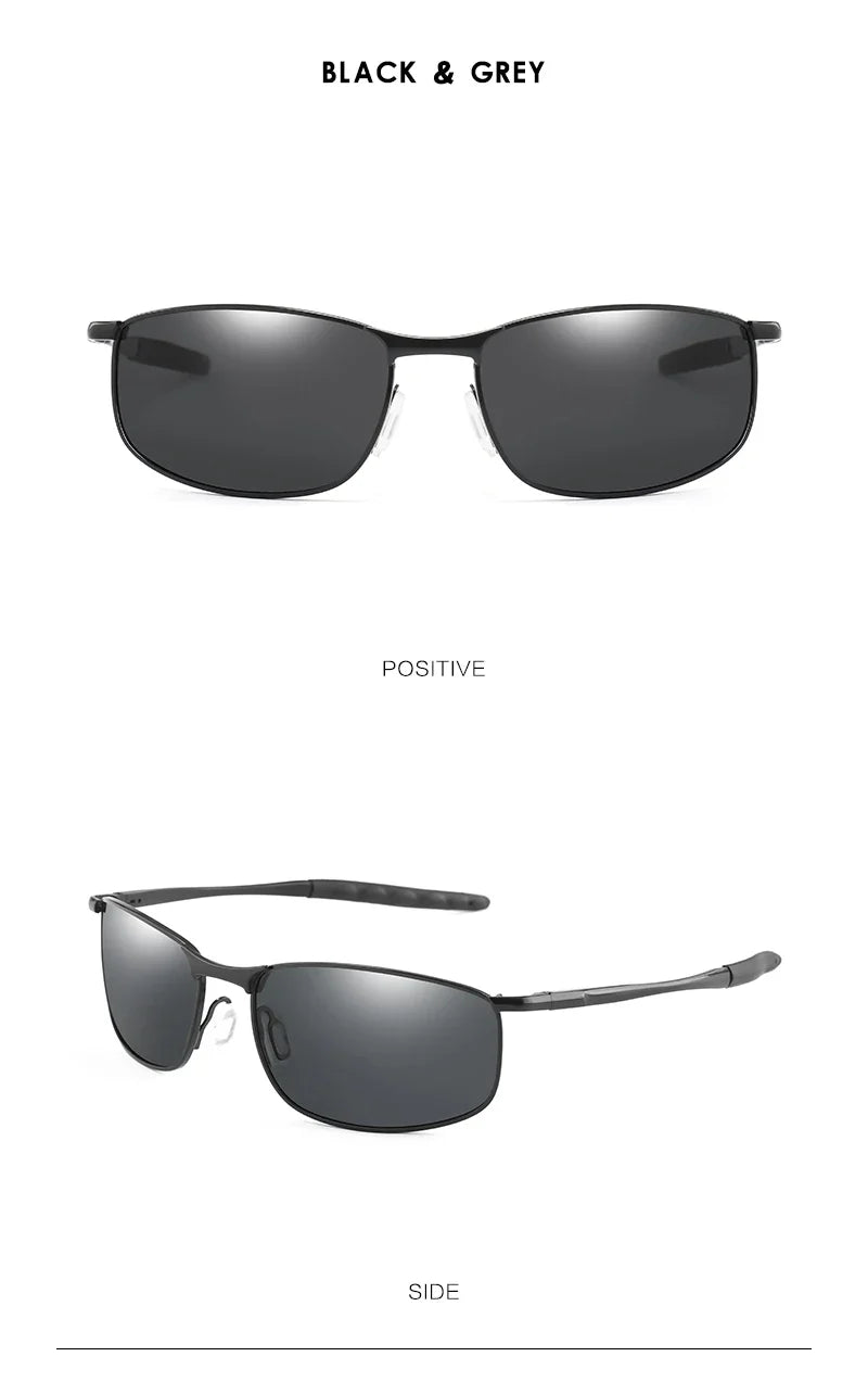 Photochromic Men’s Polarized Sunglasses – Metal Square Frame, UV400 Protection for Driving, Sports & Cycling