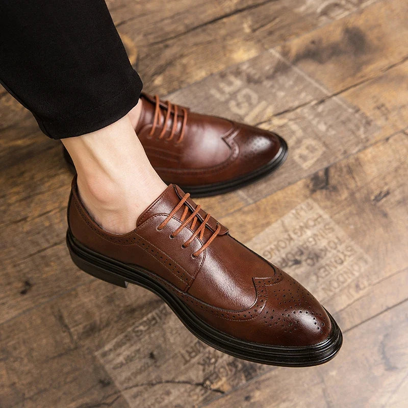 Men’s Classic Leather Brogue Dress Shoes - Formal Office, Wedding & Casual Business Shoes for Men
