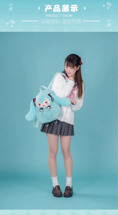 Hatsune Miku Plush Backpack – Sweet & Cute Anime Embroidery, Large Capacity Storage, Soft Toy Gift for Girls