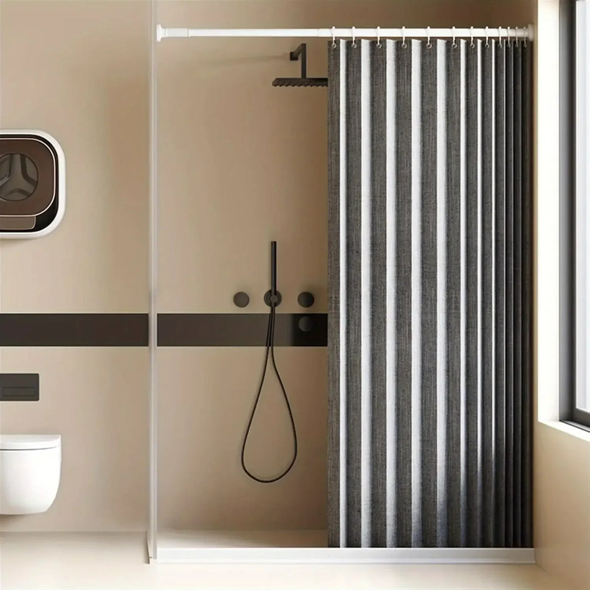 Foldable Waterproof Shower Curtain - Bathroom Partition with Hooks for Dry & Wet Separation