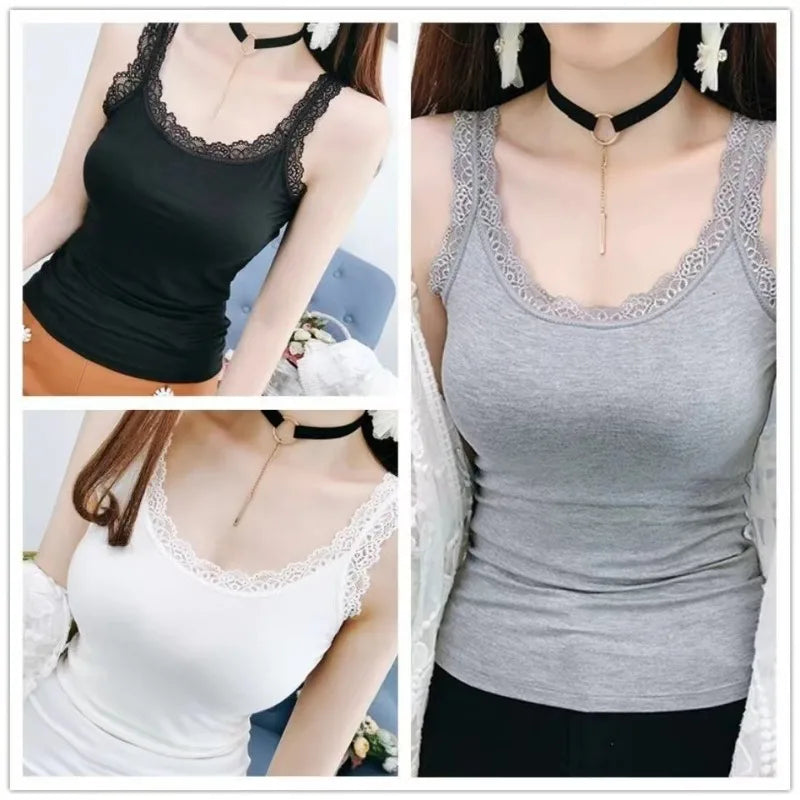 Summer Women Sleeveless Lace Tank Top Sexy Fashion Vest T-Shirt Camisole Elegant Casual White Black Undershirt Top for Women
