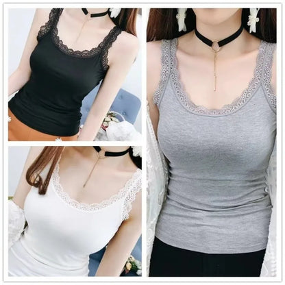 Summer Women Sleeveless Lace Tank Top Sexy Fashion Vest T-Shirt Camisole Elegant Casual White Black Undershirt Top for Women
