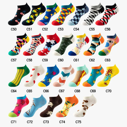 40-Style Colorful Cotton Ankle Socks – Fashion Novelty Short Socks for Men & Women, Funny Animal, Food & Avocado Casual Designs