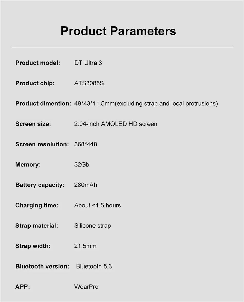 2025 DT Ultra 3 Pro Smartwatch – NFC, Bluetooth Call, Music & Video, Waterproof for Android & iOS, 32GB