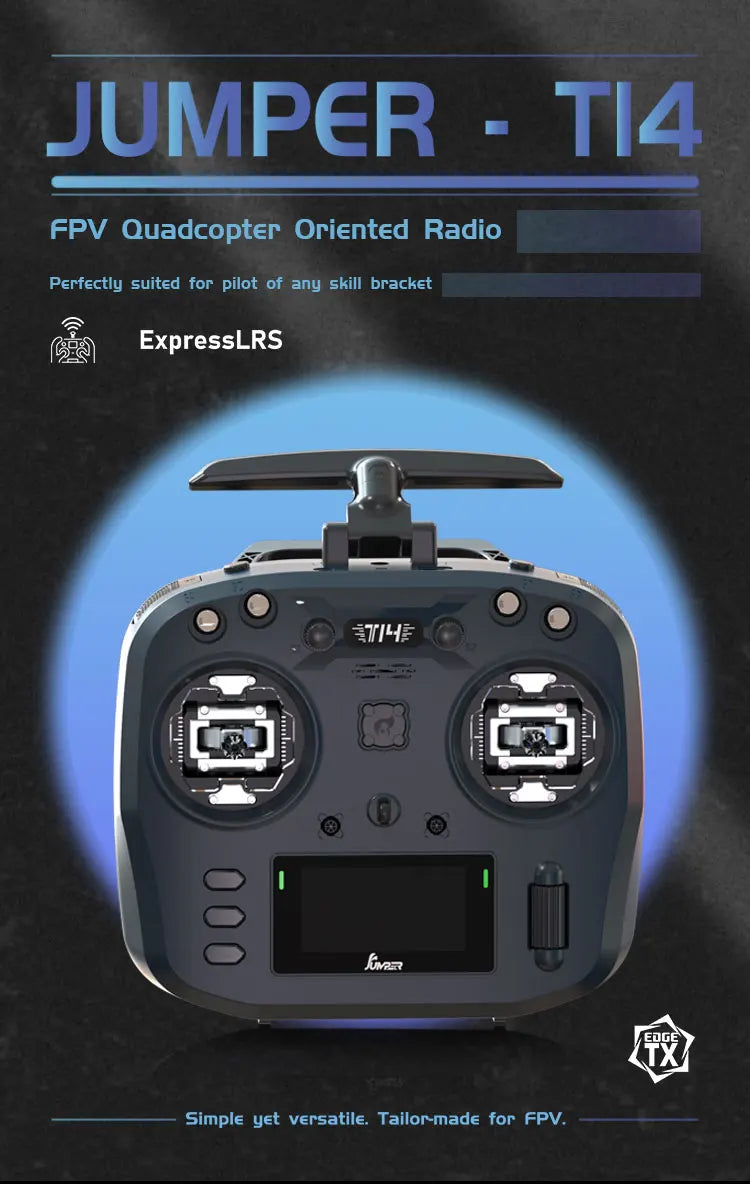 Jumper T14 ELRS Remote Control – 2.4GHz/915MHz, 1W, CNC Hall Sensor Gimbals, OLED Display for FPV Drone