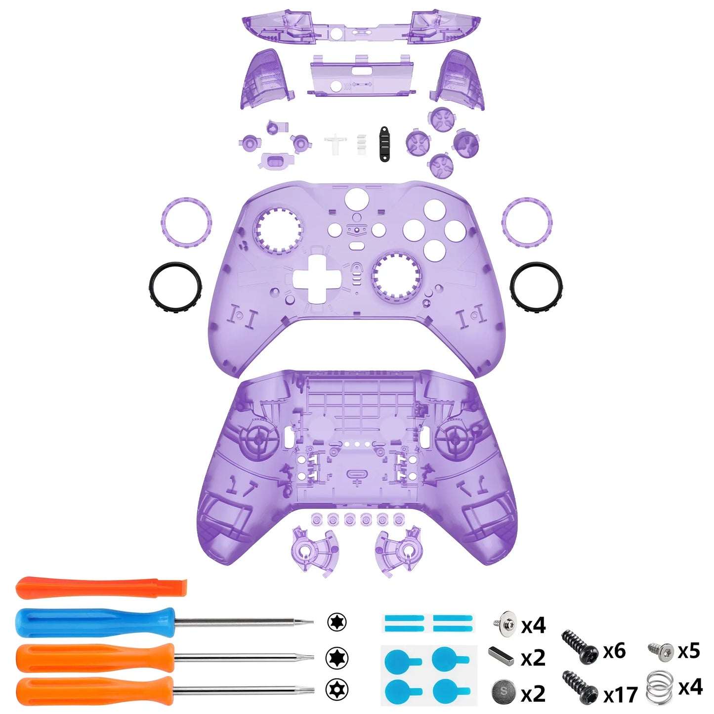 eXtremeRate Clear Full Shell Replacement Kit for Xbox Elite Series 2 Core Controller Model 1797 – Faceplate, Back Plate & Buttons