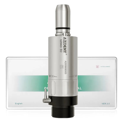 AZDENT Dental Low Speed Handpiece 1:1 Contra Angle – Push Button for ø2.35mm CA Burs, 2/4 Holes, Air Motor