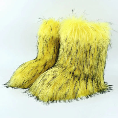 Women’s Faux Fur Winter Boots - Plush Warm Snow Shoes for Ladies with Luxury Furry Fashion Style