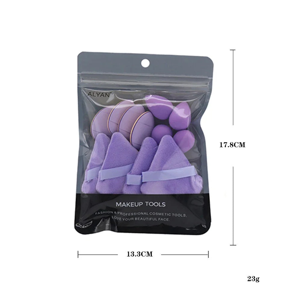 12PCS Mini Makeup Finger Puffs – Triangle & Water Drop Velvet Foundation Sponges Cosmetic Blender Set